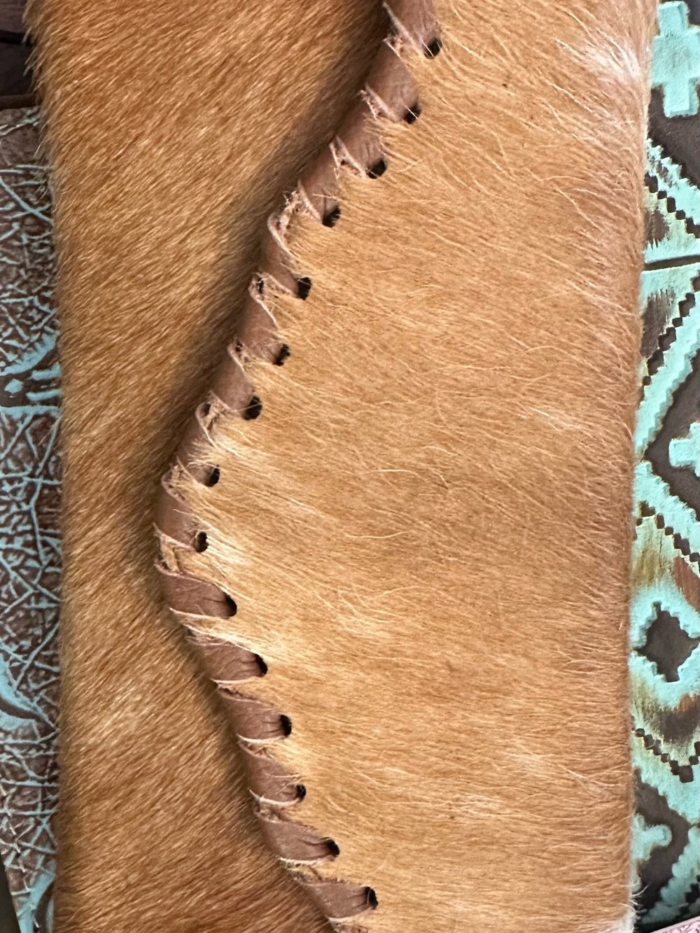 Men's Brown Hair-On Leather Wallet with Contrast Stitching